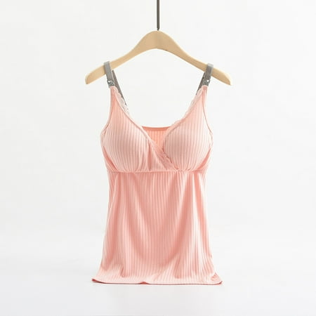 Maternity Nursing Tank Tops Built in Bra for Breastfeeding Basic Camisole Orange L
