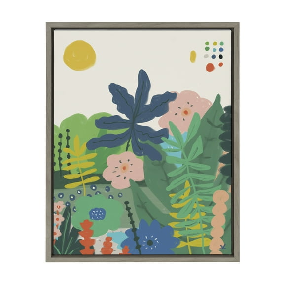 Kate and Laurel Sylvie Zen Garden 1 Framed Canvas Wall Art by Kelly Knaga, 18x24 Gray, Colorful Nature Art for Wall