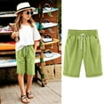 thumbnail image 2 of Posijego Girls Casual Shorts Kids Knee Length Summer Drawstring Elastic Waist Shorts with Pockets, 2 of 7