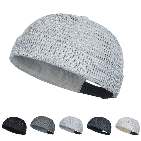 longantii Men’s Breathable Brimless Docker Hat, Adjustable Lightweight Mesh Skull Cap for Summer Outdoor Wear(Light Gray)
