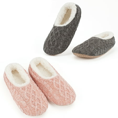 Image of 2-Pair Women s Soft House Slippers Fuzzy Cozy Warm Indoor Sock Shoes