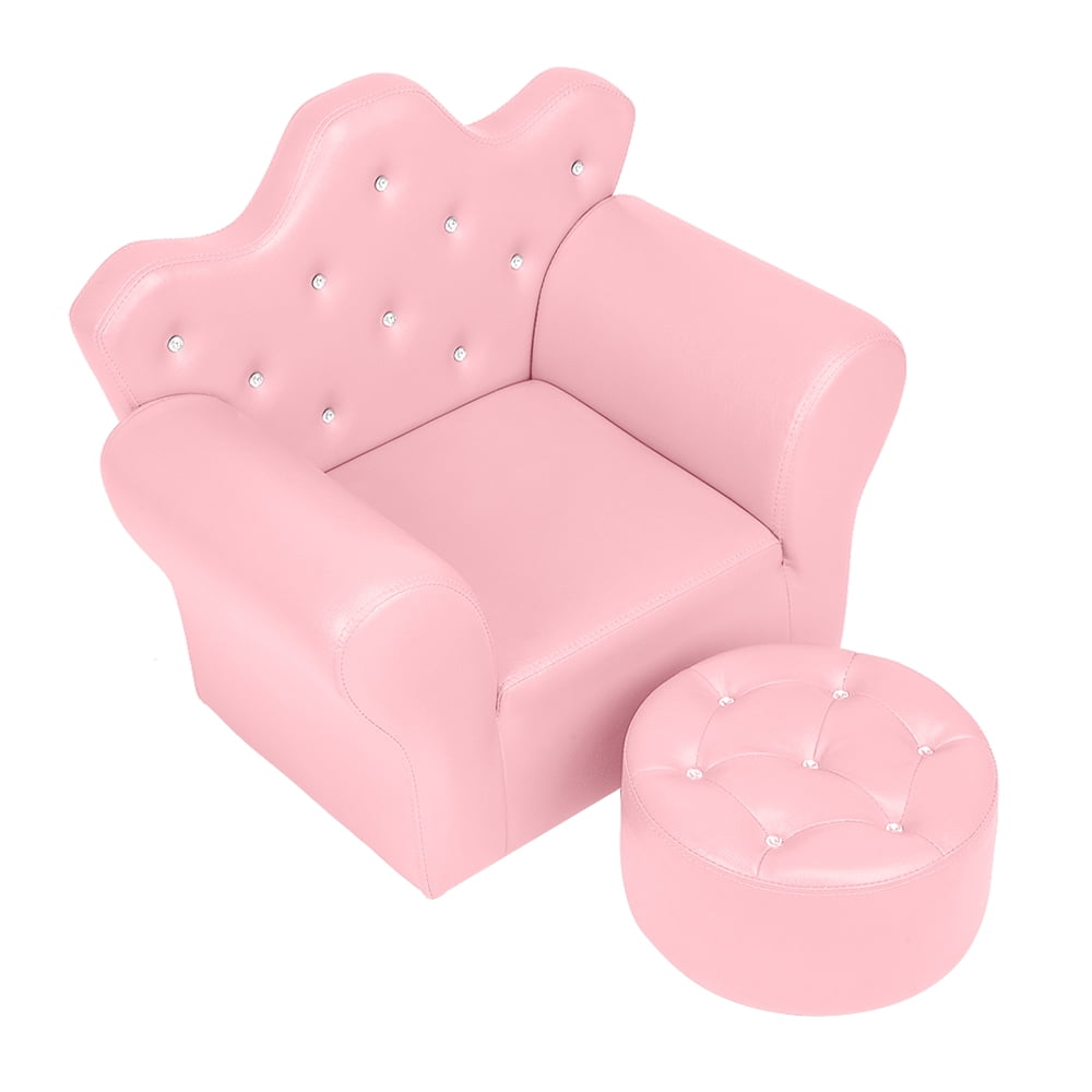 Private Jungle Children Upholstered Sofa PVC Leather Princess Sofa with Diamond Decoration，Mini Sofa for Boys and Girls，Pink