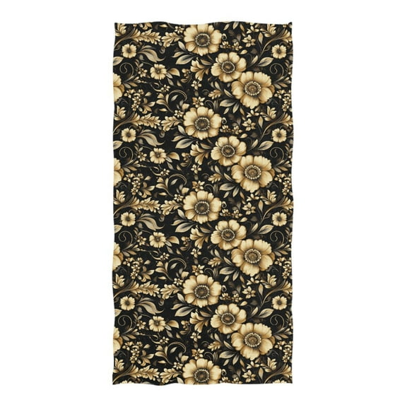Oversized Beach Towel Extra Large Absorbent Microfiber Bath Towels Soft Quick Drying Gold Flowers and Leaves 74"x37"