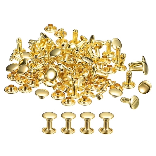 Unique Bargains 100 Sets Leather Rivets 8mm Double Cap Rivets 10mm Height Metal Studs Rivet, Gold Tone
