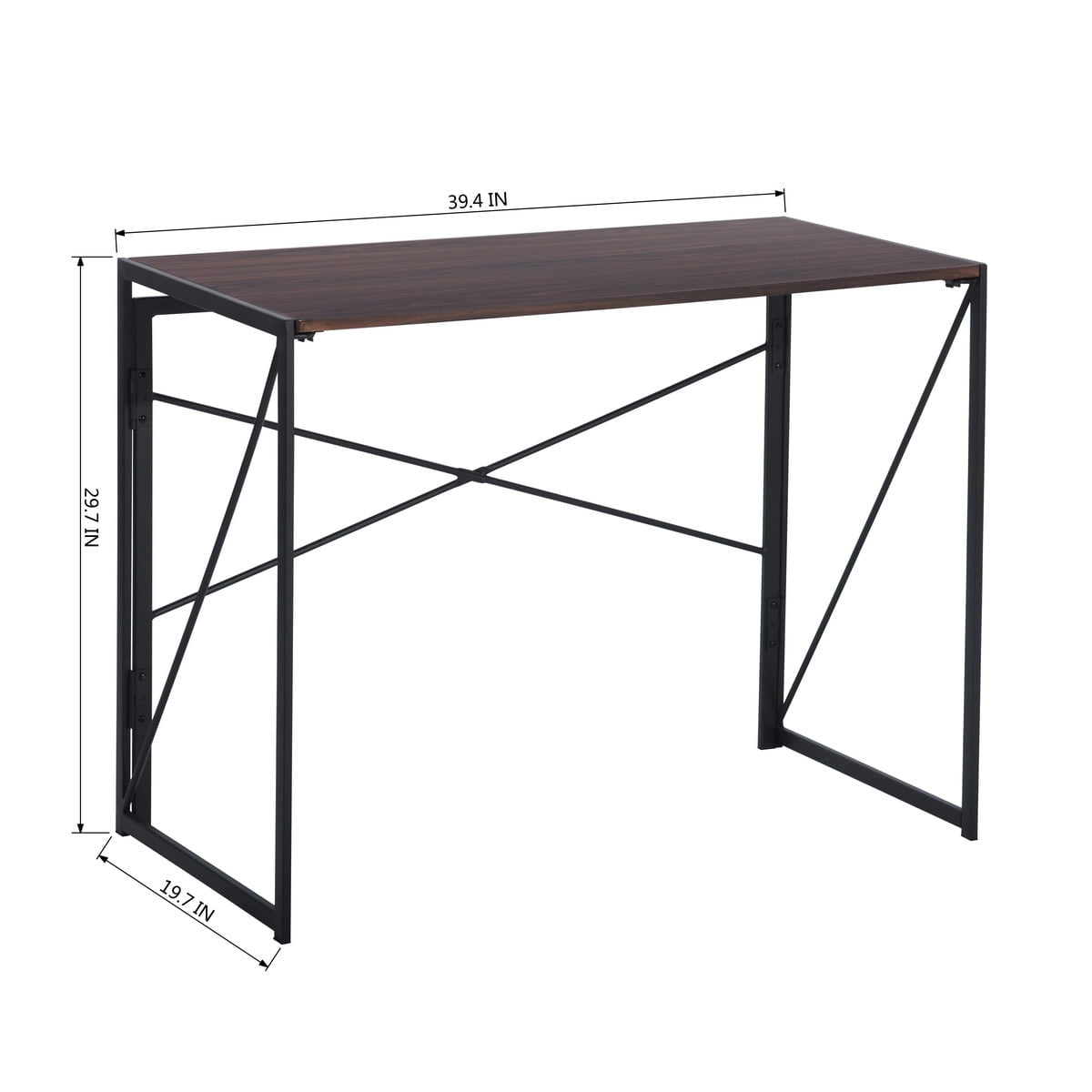 Homy Casa 39.4" Folding Table, Dark Walnut Wood Tabletop with Black Metal Frame for Small Spaces