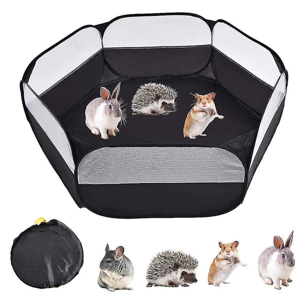 Parque Infantil para Animales pequeños, Valla Abierta para Ejercicios para Mascotas para Exteriores/Interiores, Accesorios para conejillos de Indias, Alambre de Metal (Negro sin Cubierta)