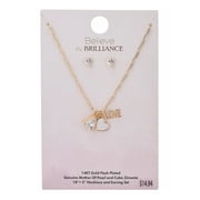Believe by Brilliance Women's Adult Female 14kt Gold Flash Plated Heart and Love Genuine Mother of Pearl and CZ Necklace and Earring Set
