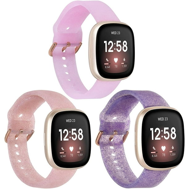 AIMTYD Compatible avec Fitbit Versa 3/Fitbit Sense Bands pour Femme Homme,  Bracelet de Remplacement en Silicone Doux Brillant Pailleté pour Fitbit  Versa 3/Sense Smartwatch (Violet)