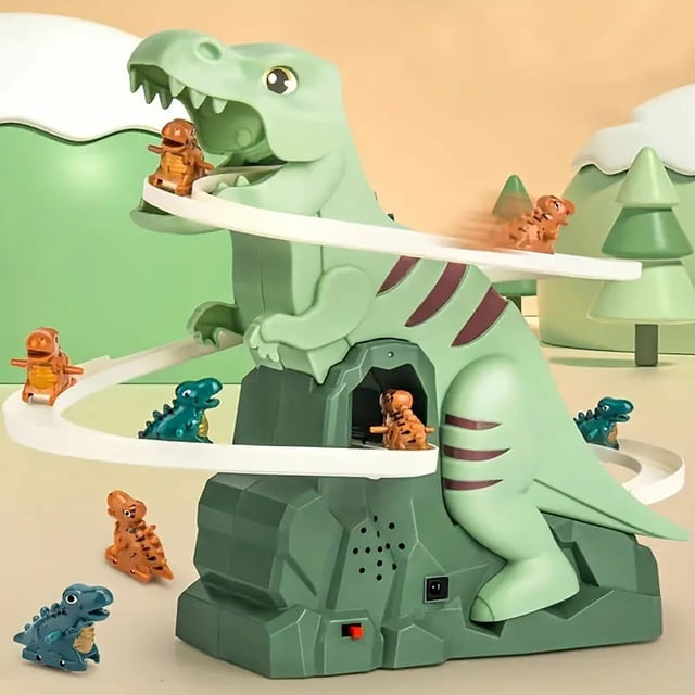 XWSHYW Juguetes para Niños Rompecabezas de Dinosaurios, Pista Deslizante Divertida, Coche de Juguete, Regalo de Cumpleaños, Buscador de Dinosaurios, Tobogán y Escalador, Juguetes Musicales