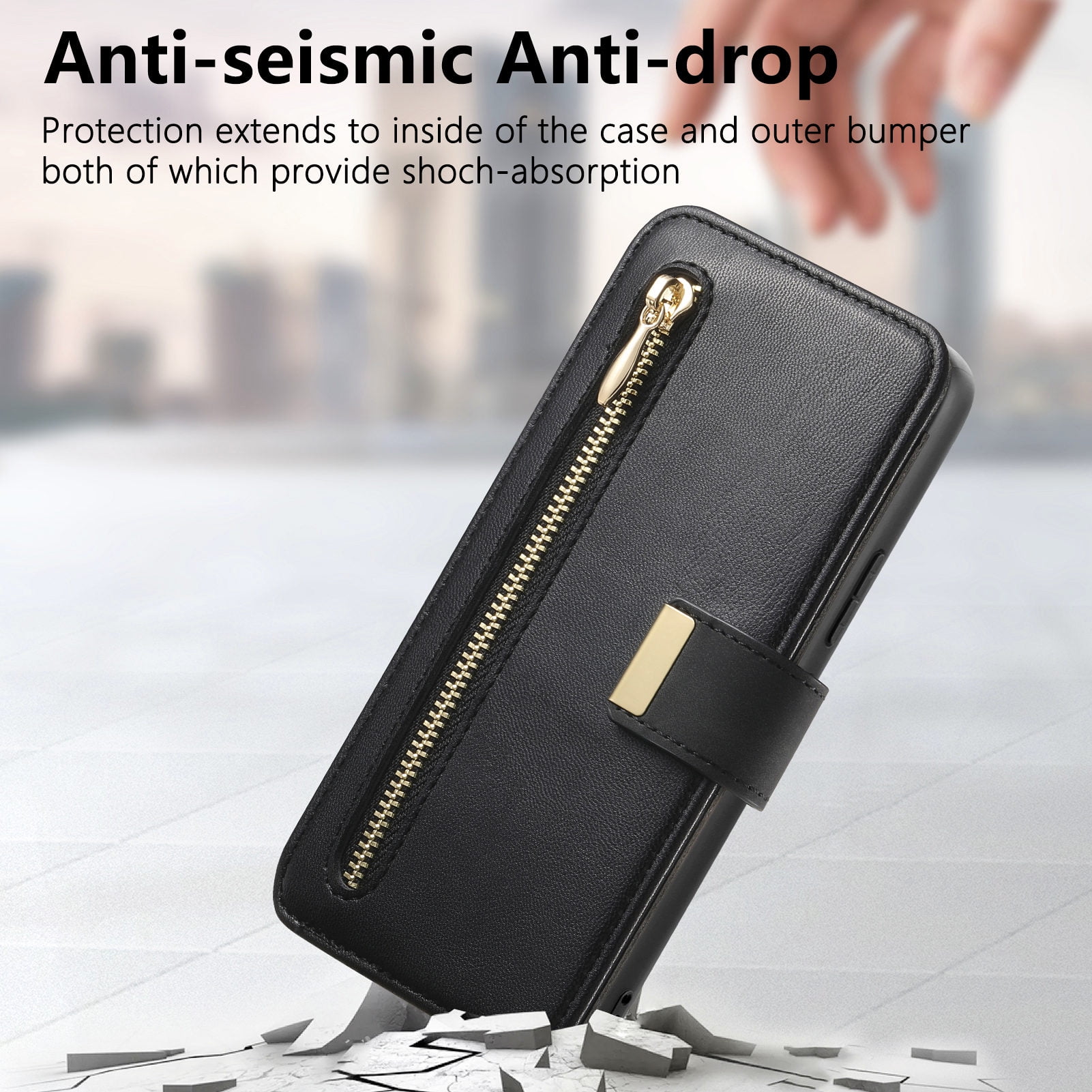 TECH CIRCLE for Galaxy S24 FE 2-in-1 Phone Case 6.7" 2024, Magnetic Back Cover with Removable Flip Wallet Case, with Card Slots/Ring Holder Grip, Compatible with MagSafe, PU Leather Case, Black