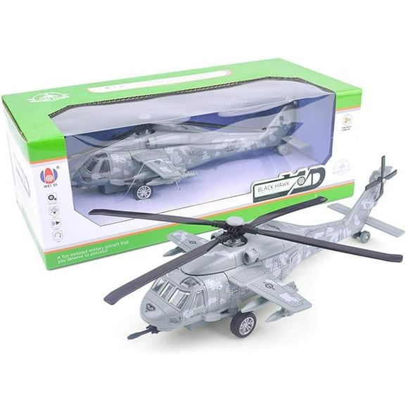 Pull Back Model Toy, 1/72 Alloy Diecast Black Hawk Helicopter Model with Sound Light Toy, Children Fun Learning at Home Christmas Birthday Gift Grey