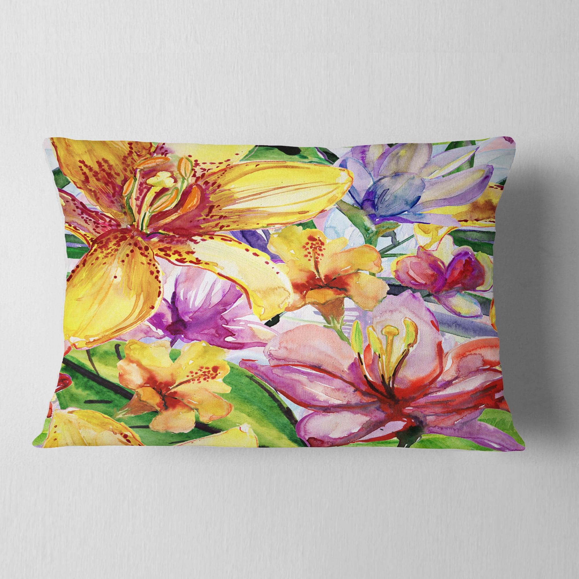 Designart Lily Flowers Illustration Art - Floral Throw Pillow - 12x20