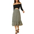 thumbnail image 2 of DARING DIVA Women's Tiered Ruffle Hem Midi Skirt M Dark Blue-Floral, 2 of 6