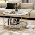 thumbnail image 3 of Dextrus 2-Tier Round Coffee Table Marble Center Cocktail Table with Storage Shelf, White & Gold, 3 of 10