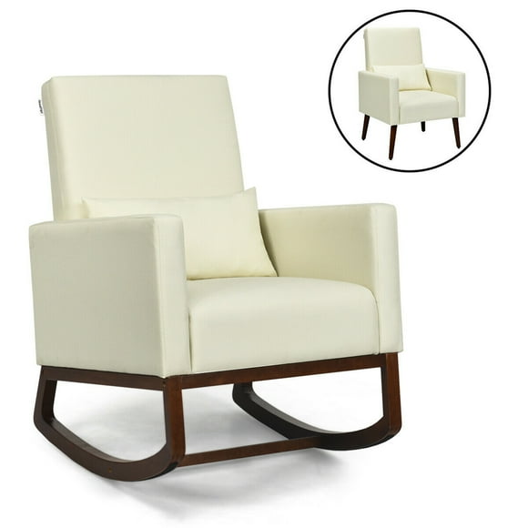 Gymax 2-in-1 Fabric Upholstered Rocking Chair Nursery Armchair with Pillow Beige
