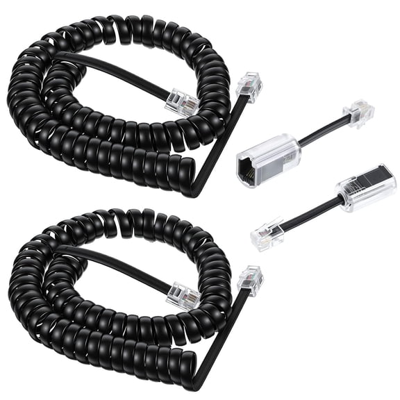 GJX Telephone Cords for Landline Phones, 2 Pack Anti-Tangle Phone Cords Detangler Landline Phone Cord (8Ft Uncoiled /1.4Ft Coiled) 360 Degree Rotating Swivel Cord Black Phone Cords
