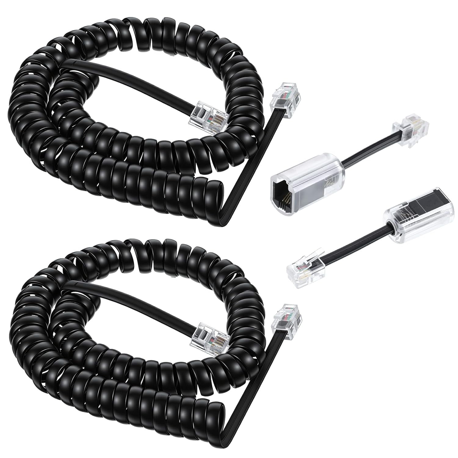 GJX Telephone Cords for Landline Phones, 2 Pack Anti-Tangle Phone Cords Detangler Landline Phone Cord (8Ft Uncoiled /1.4Ft Coiled) 360 Degree Rotating Swivel Cord Black Phone Cords