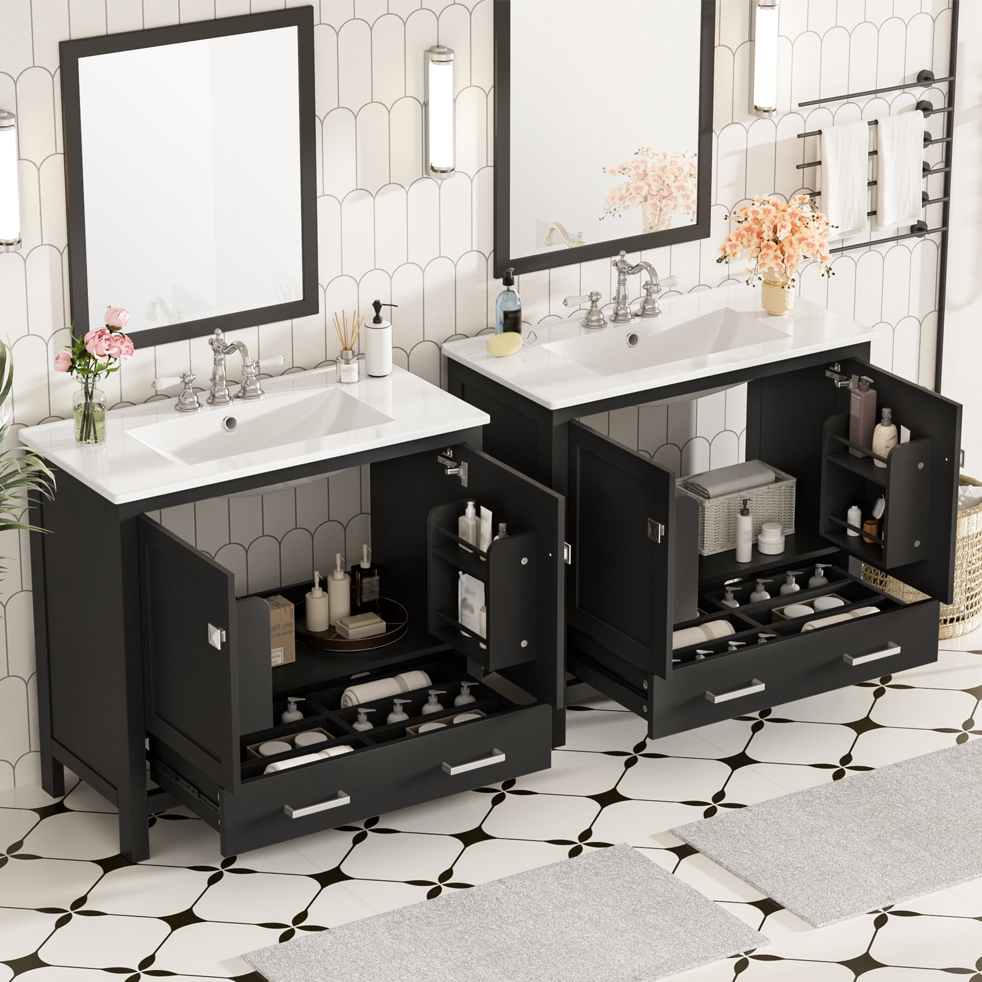 Harper & Bright Designs 72" Black Bathroom Vanity Sink Combo with Soft-Close Doors, Bathroom Floor Cabinet with Storage