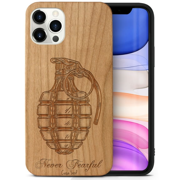Case Yard Wooden Case Outside Soft TPU Silicone, Slim Fit Shockproof Wood Protective Phone Cover for Girls Boys Men and Women, Supports Wireless Charging Never Fearful Design case for iPhone-12/12-Pro