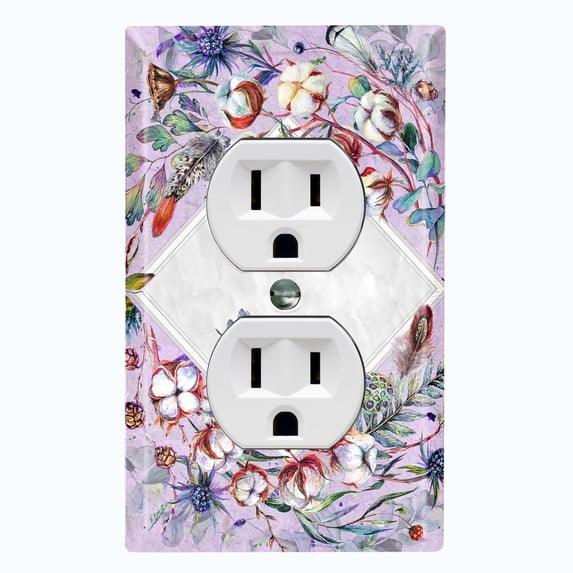 Metal Light Switch Plate Cover Lotus Pods Cotton Flower Diamond Frame Pink FLW019