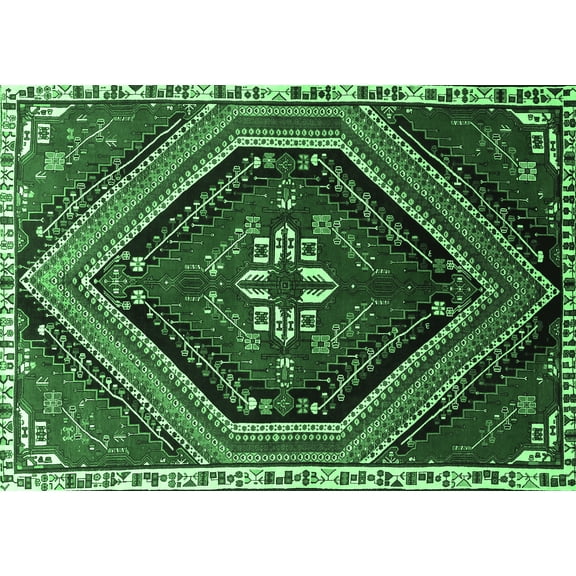 Ahgly Company Indoor Rectangle Persian Emerald Green Traditional Area Rugs, 5' x 7'