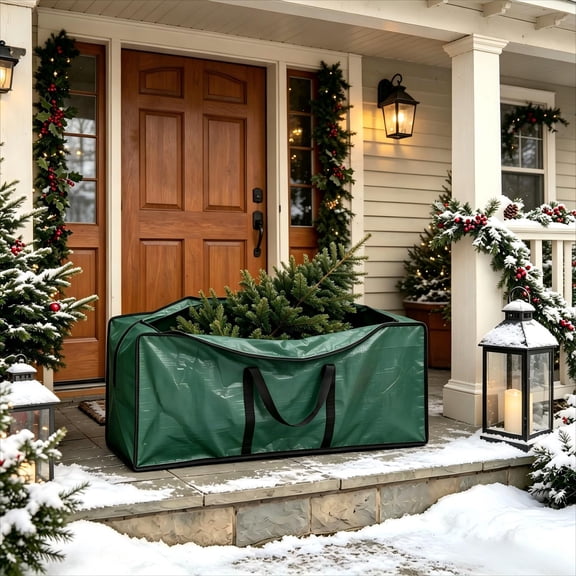 Christmas Tree Storage Bag, Artificial Tree Storage Organizer, Plastic, Wide Zipper Opening and Reinforced Handles for Artificial Tree Storage, Green, 39.37 x 13.39 x 13.39 Inches
