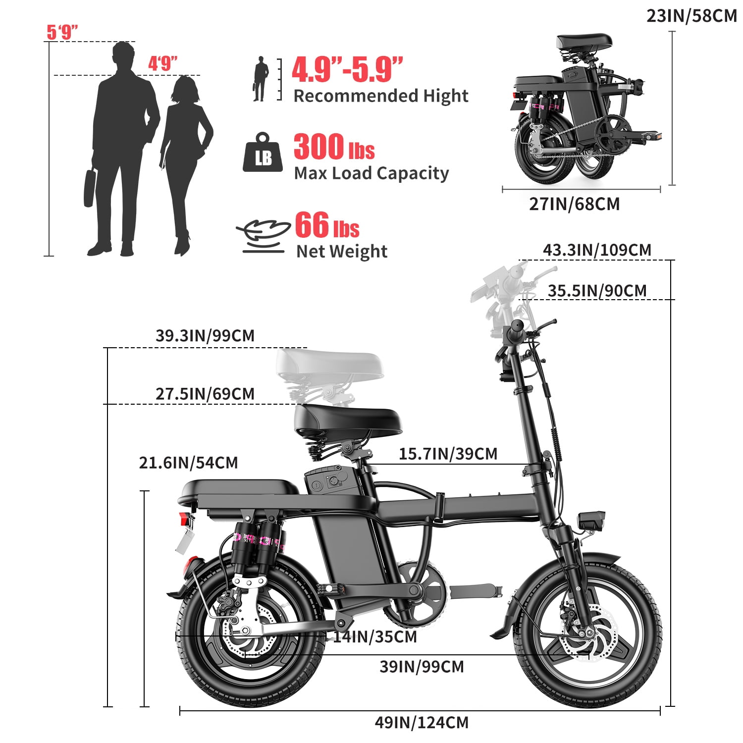 Electric Bike for Adults,  Electric Bicycle with 48V Removable Battery,14" Folding Ebike, 20MPH,30+ Miles(MAX),500W High Motor,Multi-Shock Absorption,UL 2849,Commuting Mini E Bikes