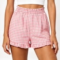 thumbnail image 5 of Cutuoiiu Women's High Waist Gingham Shorts Elastic Ruffled Waist with Ruffle Hem, Casual Summer Beach Shorts with Pockets, 5 of 6