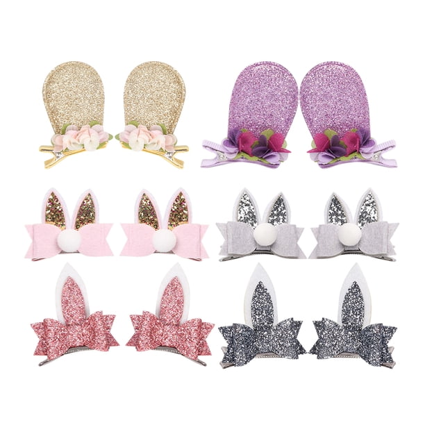 6 pares de pinzas para el pelo con orejas de conejo y lentejuelas, accesorios para el cabello para niñas