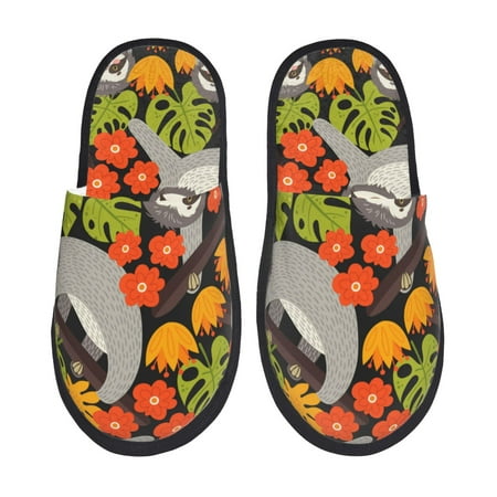 

Qekee Sloth on the Branch print Slippers for Women and Men Fluffy Cute Cozy House Slipper Funny Furry Bedroom Slippers for Women Indoor -Medium