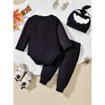 thumbnail image 4 of Cjfdfy Newborn Baby Boy Halloween Outfit Infant Baby Boys Fall Winter Clothes 0 3 6 12 18 Months Skeleton Print Long Sleeve Rompers and Long Pants Hat Set, 4 of 9