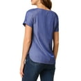 thumbnail image 3 of INSPIRE CHIC Women's Round Neck Short Raglan Sleeves Side Slit Chambray Blouse M Dark Blue, 3 of 6