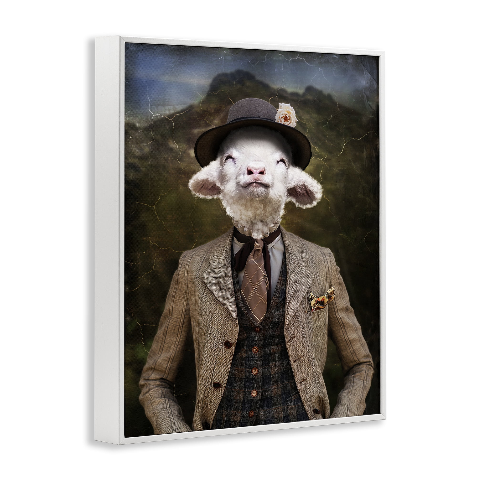 Stupell Industries Happy Classic Lamb Animals & Insects Painting White Framed Art Print Wall Art, 16 x 20