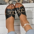 thumbnail image 6 of Xfvqtps Slide Sandals for Women Flat Open Toe Metal Ring Decor Leather Non Slip Beach Summer Sandals Black, 6 of 9
