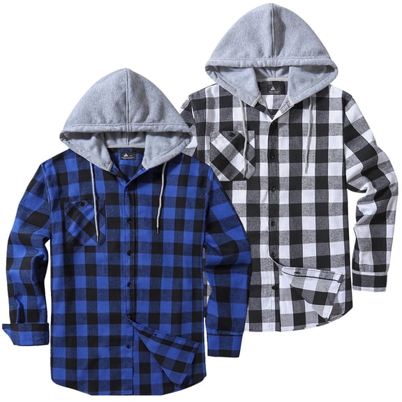 SPEEDRUN 2 Pack Men Casual Button Down Flannel Hoodies, Men's & Big Men's Hooded Flannel Shirt with Long Sleeves, Sizes XL