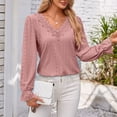 thumbnail image 6 of vdgthytj Womens Long Sleeve Tunic Tops Trendy Lace Trim V Neck Eyelet Shirts Casual Fall Going out Dressy Blouses, 6 of 9