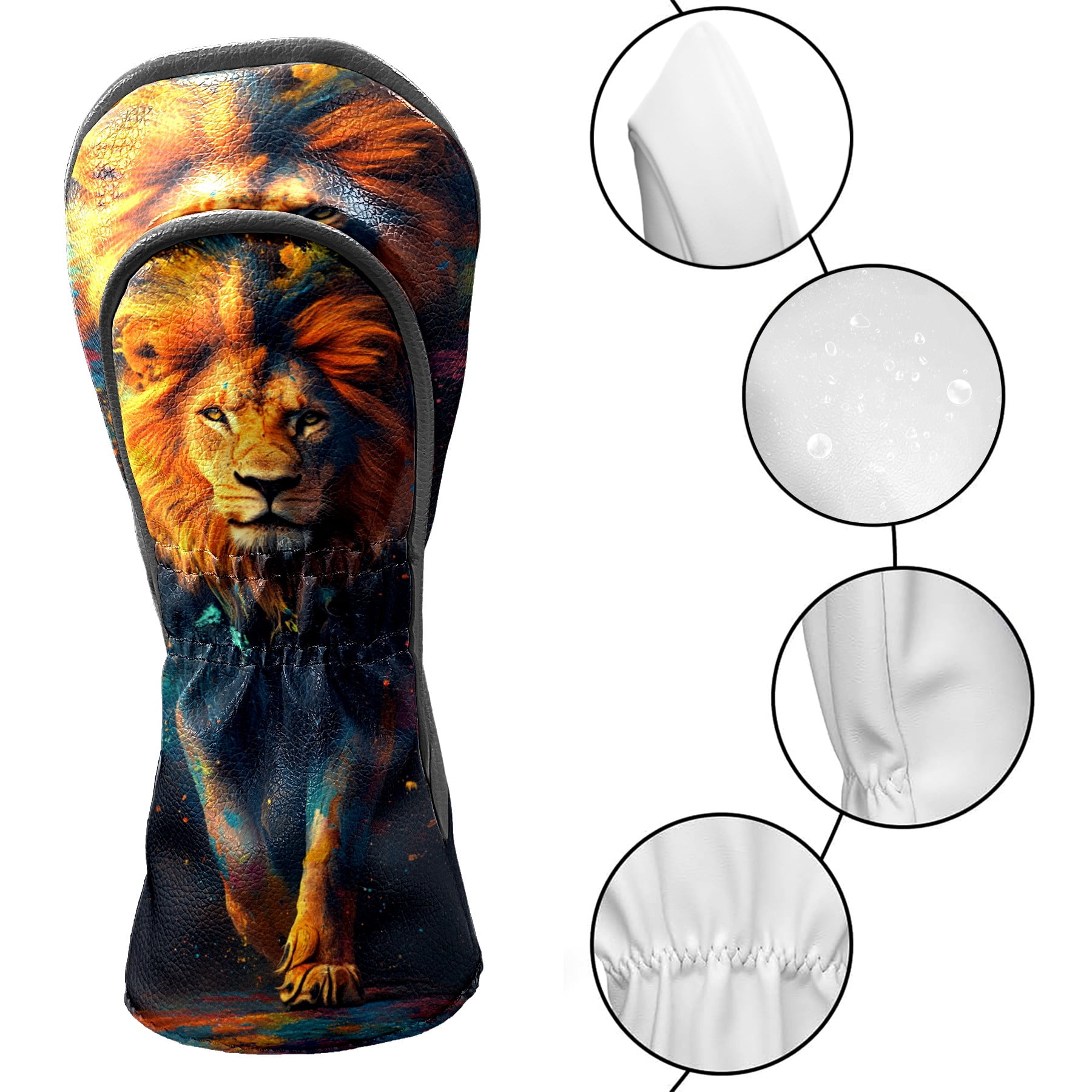 Golf Club Covers PU Leather Waterproof Head Covers for Fairway Woods Hybrids Graffiti Lion