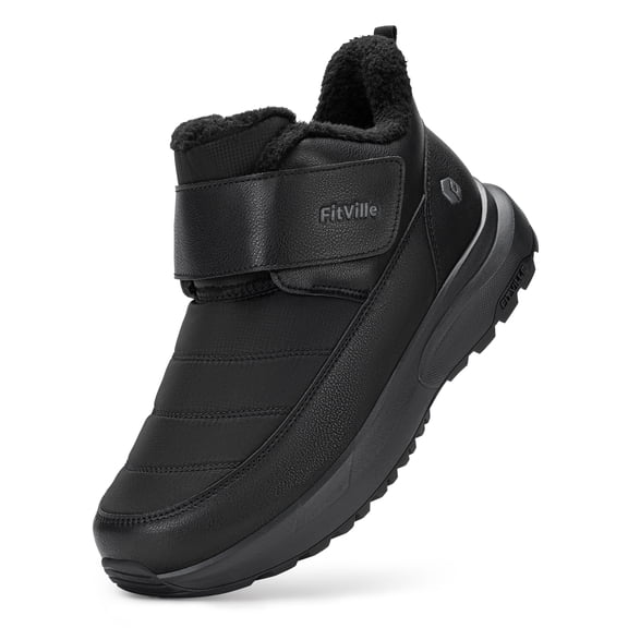 FitVille Men's Wide Waterproof Winter Boots Warm Plush Lined Slip-Resistant Outdoor Snow Boots with Hook and Loop Strap