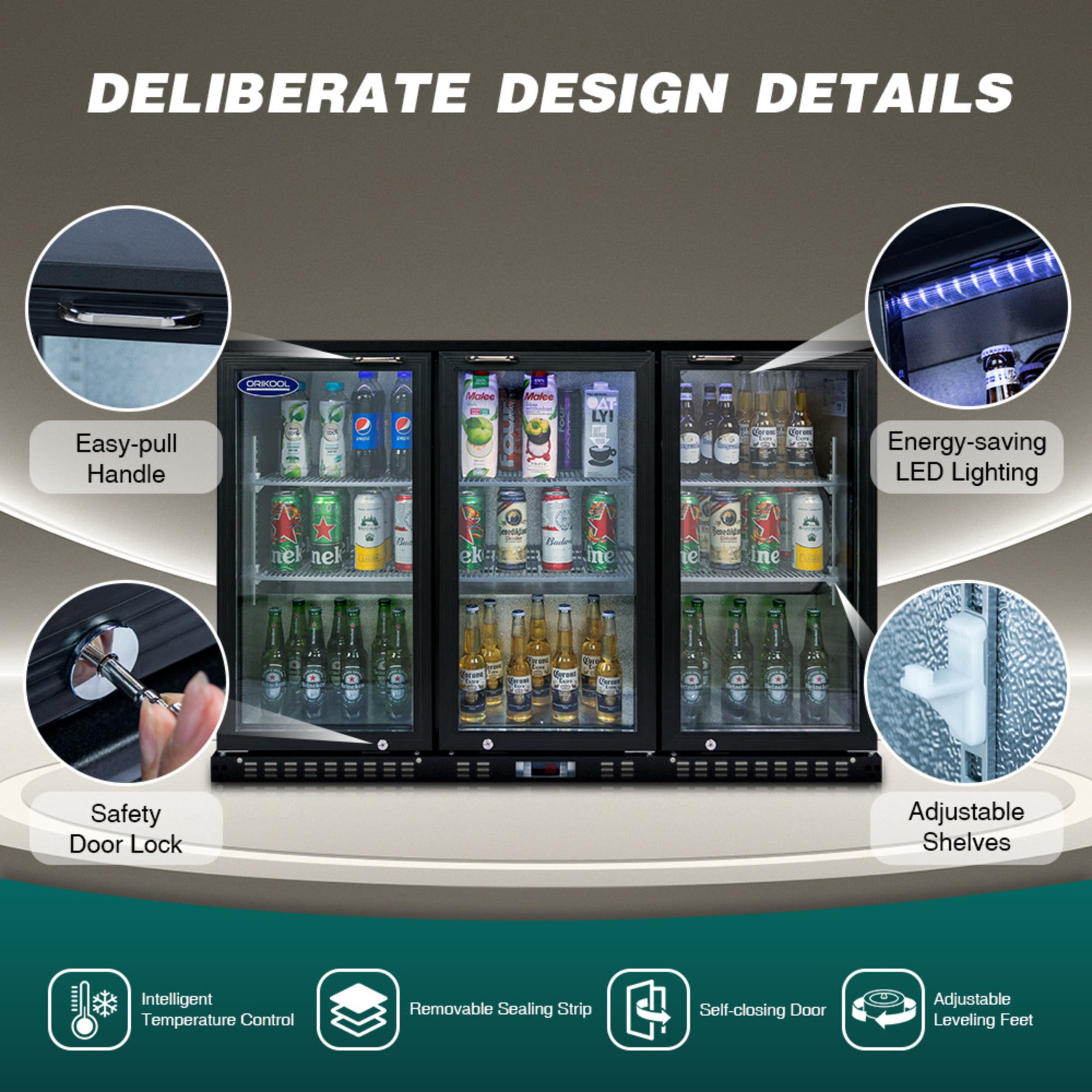 Beverage Refrigerators Cooler  53 inch 3 Glass Door Back Bar, 480 Cans Commercial Display Bar Fridge for Beer Wine and Drink 11.3 Cu.Ft