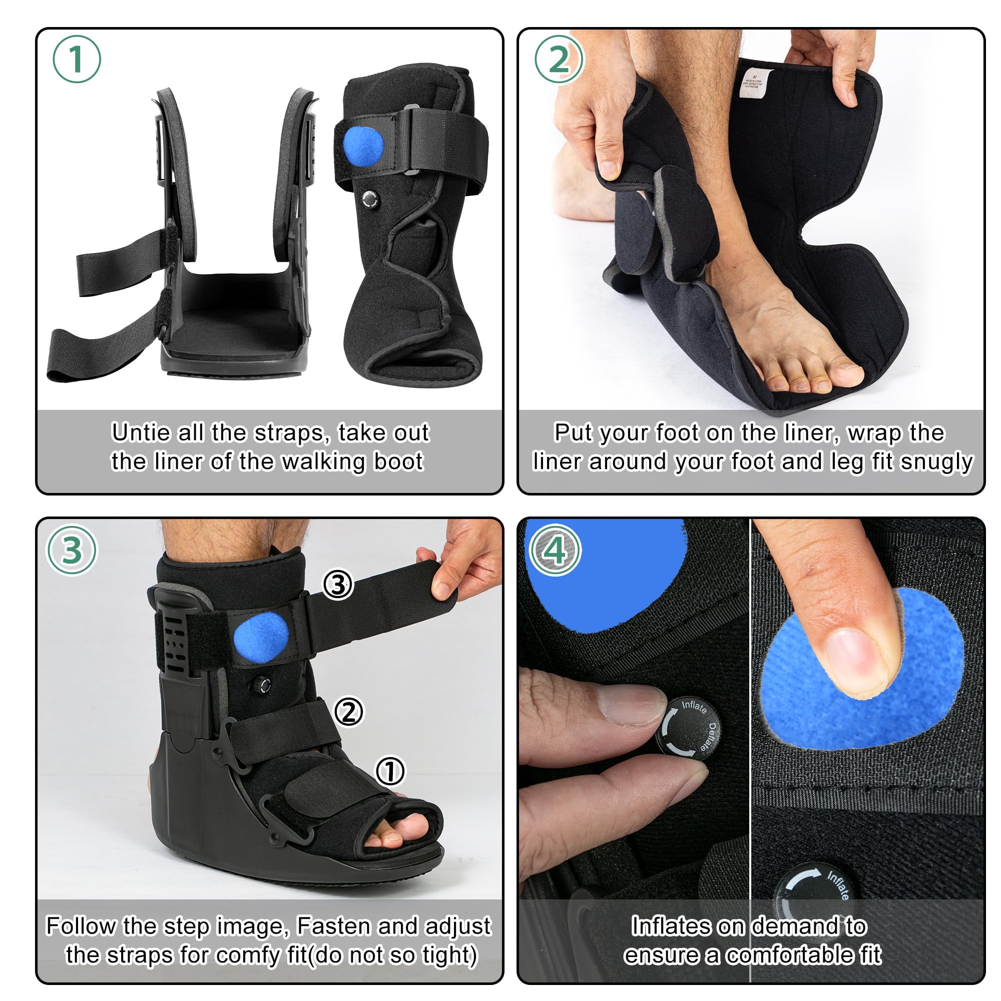 Tairibousy Short Air Walker Boot for Broken Foot, Sprained Ankle, Fracture Recovery, Black, Large