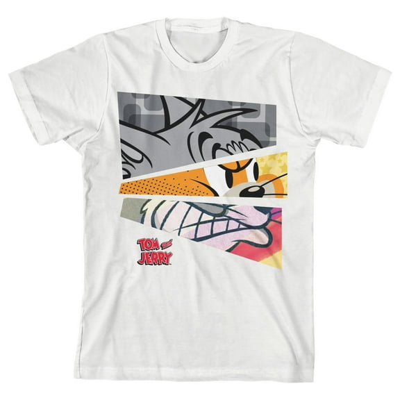 Tom & Jerry Angry Characters Mashup Youth Boys White Graphic Tee Shirt - M