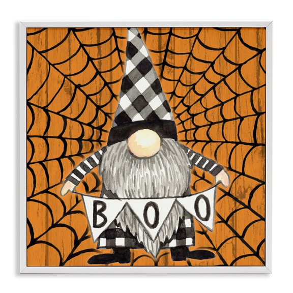 Stupell Industries Rustic Halloween Gnome Holiday Painting White Framed Art Print Wall Art, 24 x 24