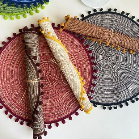 

Travelwant 2Packs Round Placemats Set of 6 Round Braided Placemats Table Mats for Dining Tables Washable Heat Resistant Place mats For Party BBQ Christmas and Everyday Use