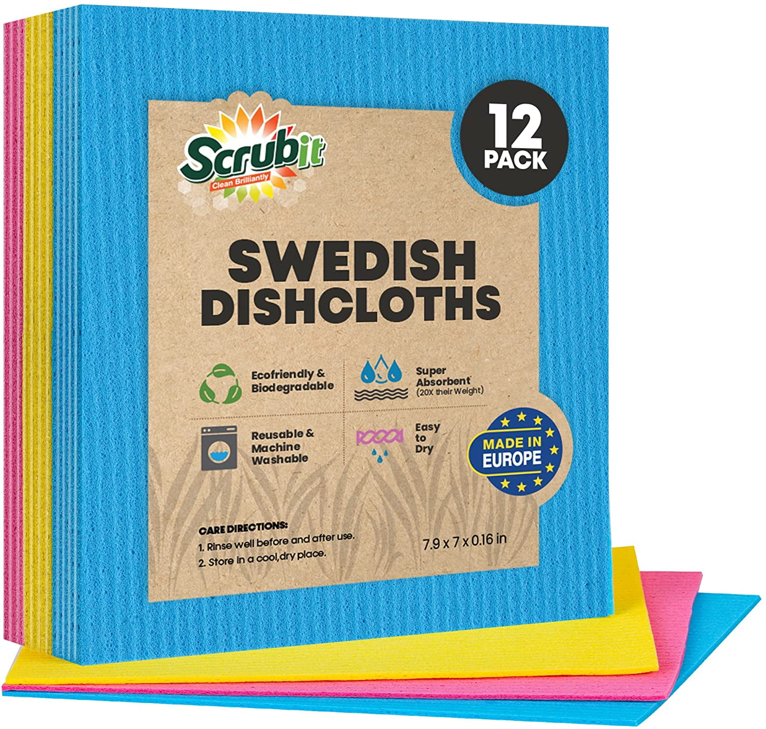 12 Pack Swedish Dish Cloths Reusable Kitchen Clothes Ultra