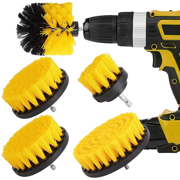 Drill Brush Attachment Set, 5 Pack Power Scrubber Cleaning Brush All Purpose Scrub Brush for Tiles, Carpet, Sinks, Tub, Automotive, Kitchen and Bathroom Cleaning (Yellow)