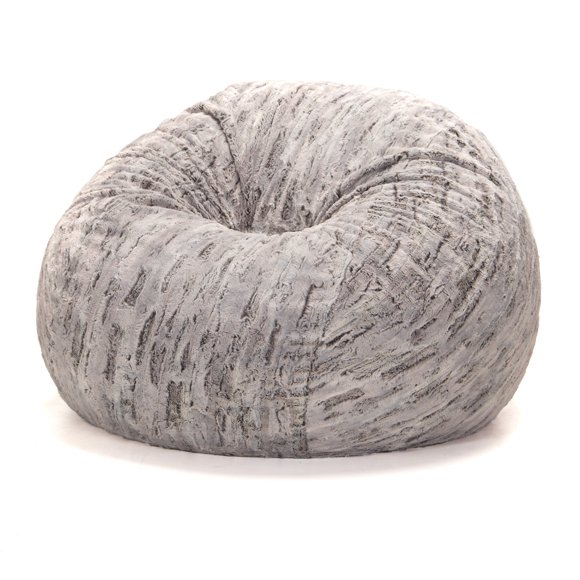 Jaxx 4 Ft Plush Round Bean Bag Chair Premium Luxe Faux Fur, Silver Fox