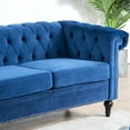 thumbnail image 7 of Chesterfield 3 Seater Sofa, Mid-Century Modern 83.66 Inch Width Sofa with Wooden Legs, Traditional Square Arm Removable Cushion Sofa Couch for Living Room Bedroom Apartment Blue, 7 of 7