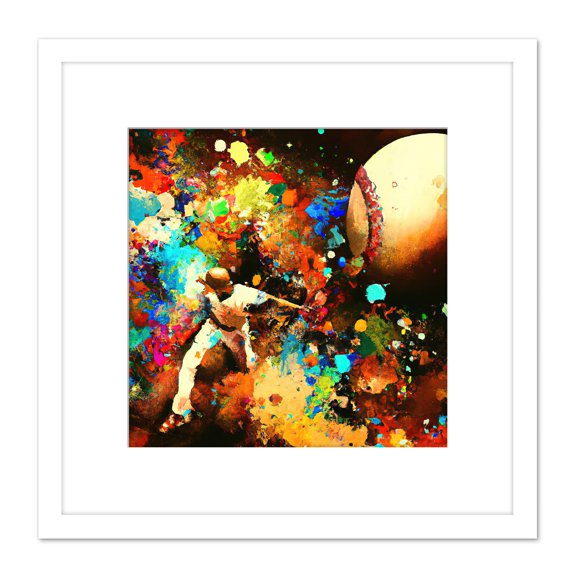 Abstract Baseball Throw Colourful Abstract Paint Splat Painting Square Wooden Framed Wall Art Print Picture 8X8 Inch