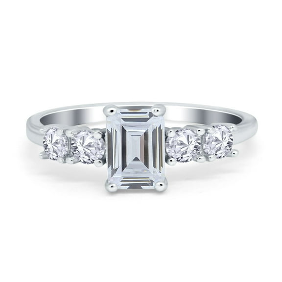 Emerald Cut Engagement Ring Simulated Cubic Zirconia 925 Sterling Silver Size 5