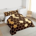 thumbnail image 3 of Homewish Fashion Abstract Bedding Comforter Set for Teen, Modern Honeycomb Twin Comforter Sets, Brown Gold Checkered Reversible Bedding Set, Breathable Home Decor, 2pcs, 3 of 8